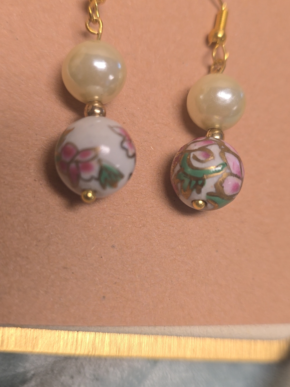Faux Pearl And Cloisonne Beads Dangle Drop Earrings